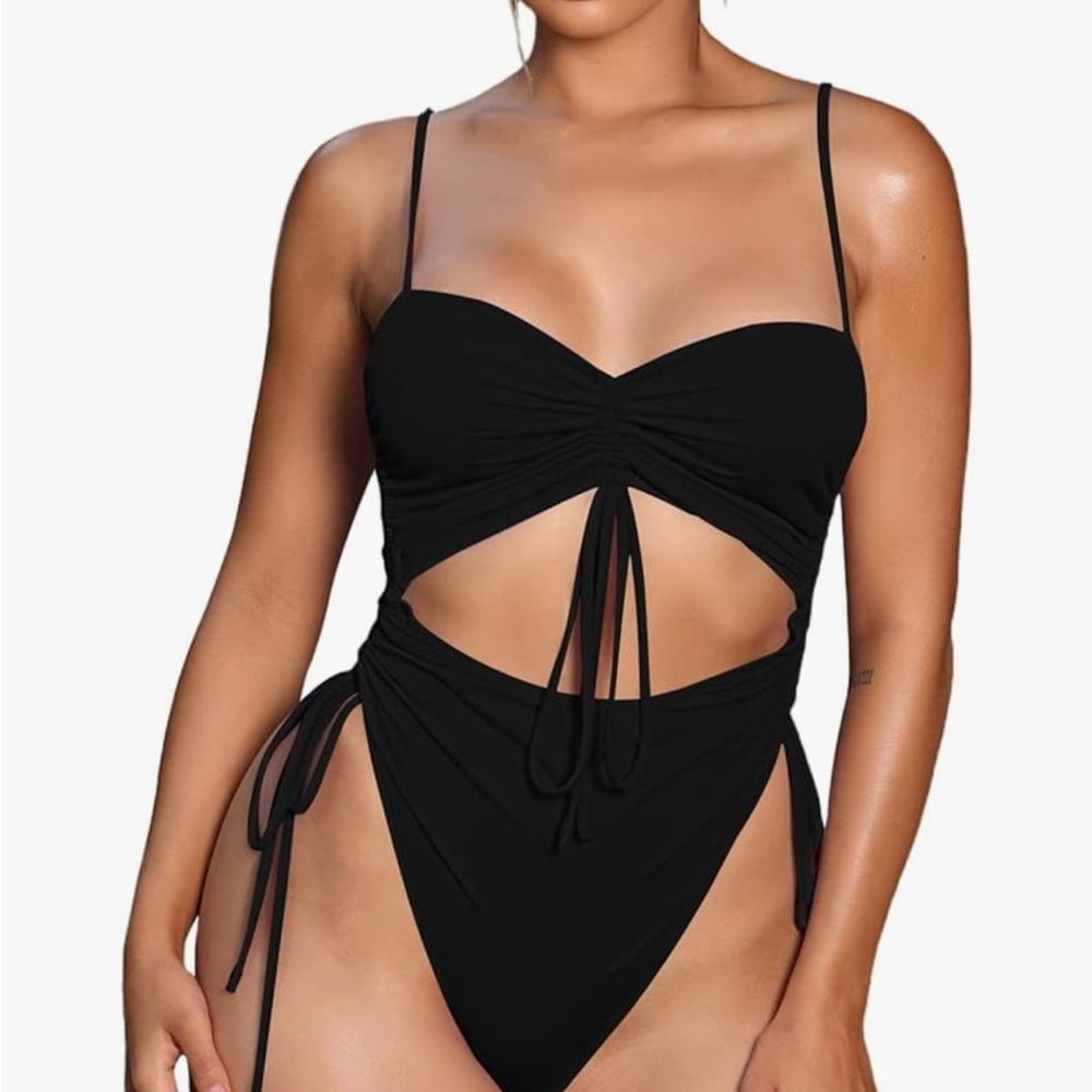 Viottiset Women's Cut Out Drawstring One Piece Swimsuit Cheeky High Cut